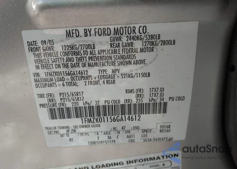 2006 Ford Freestyle Se from USA, damaged, VIN 1FMZK01156GA14612